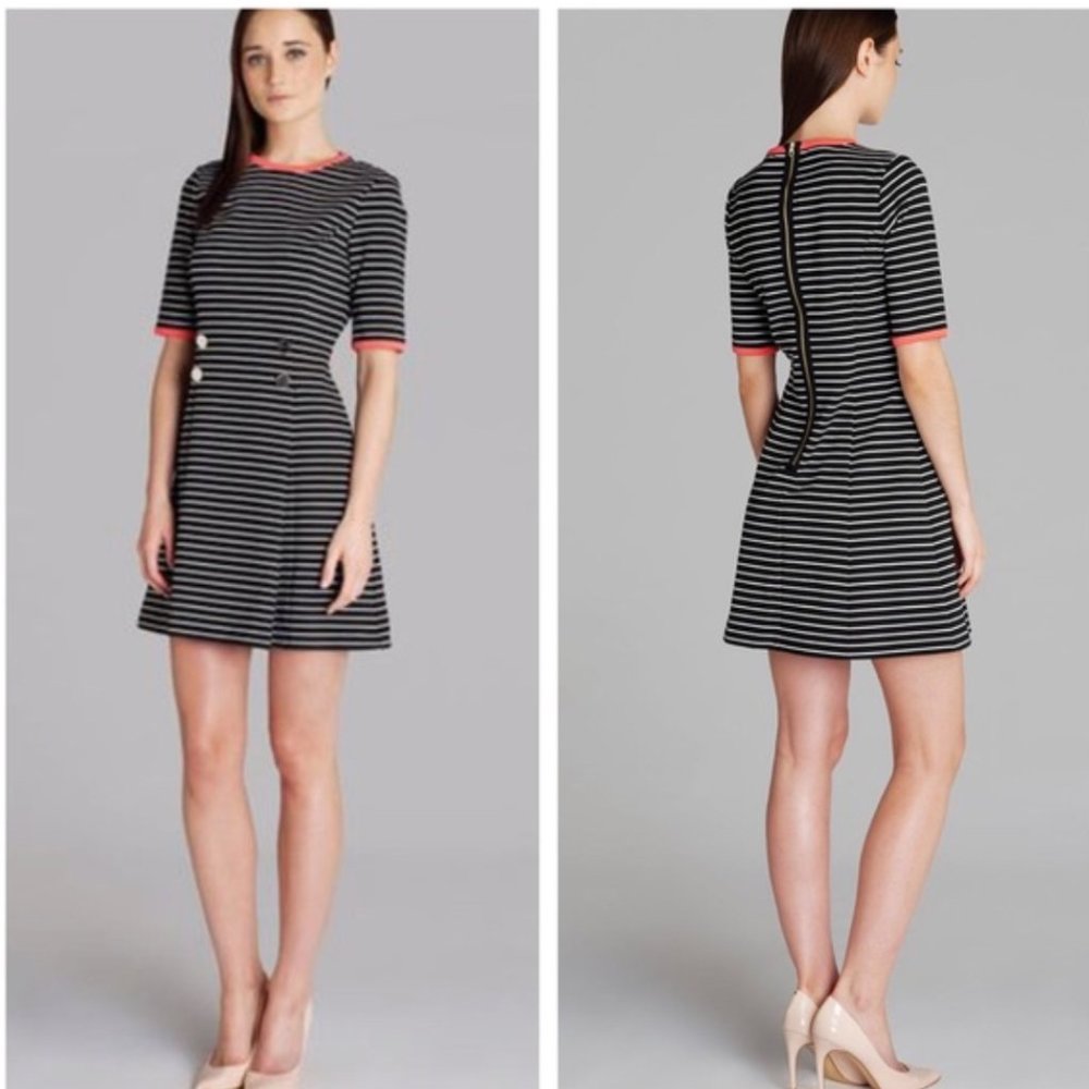 Ted Baker Alexina B&W w Coral Contrast Knit Luxury Brand Dress, Size 4, Like New